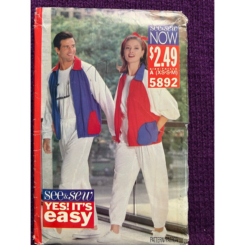 Butterick 5892 sewing pattern track suit size xs s m